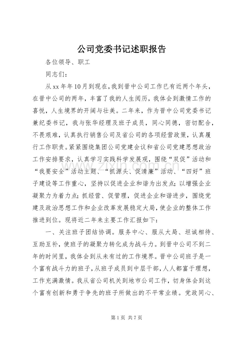 公司党委书记述职报告.docx_第1页