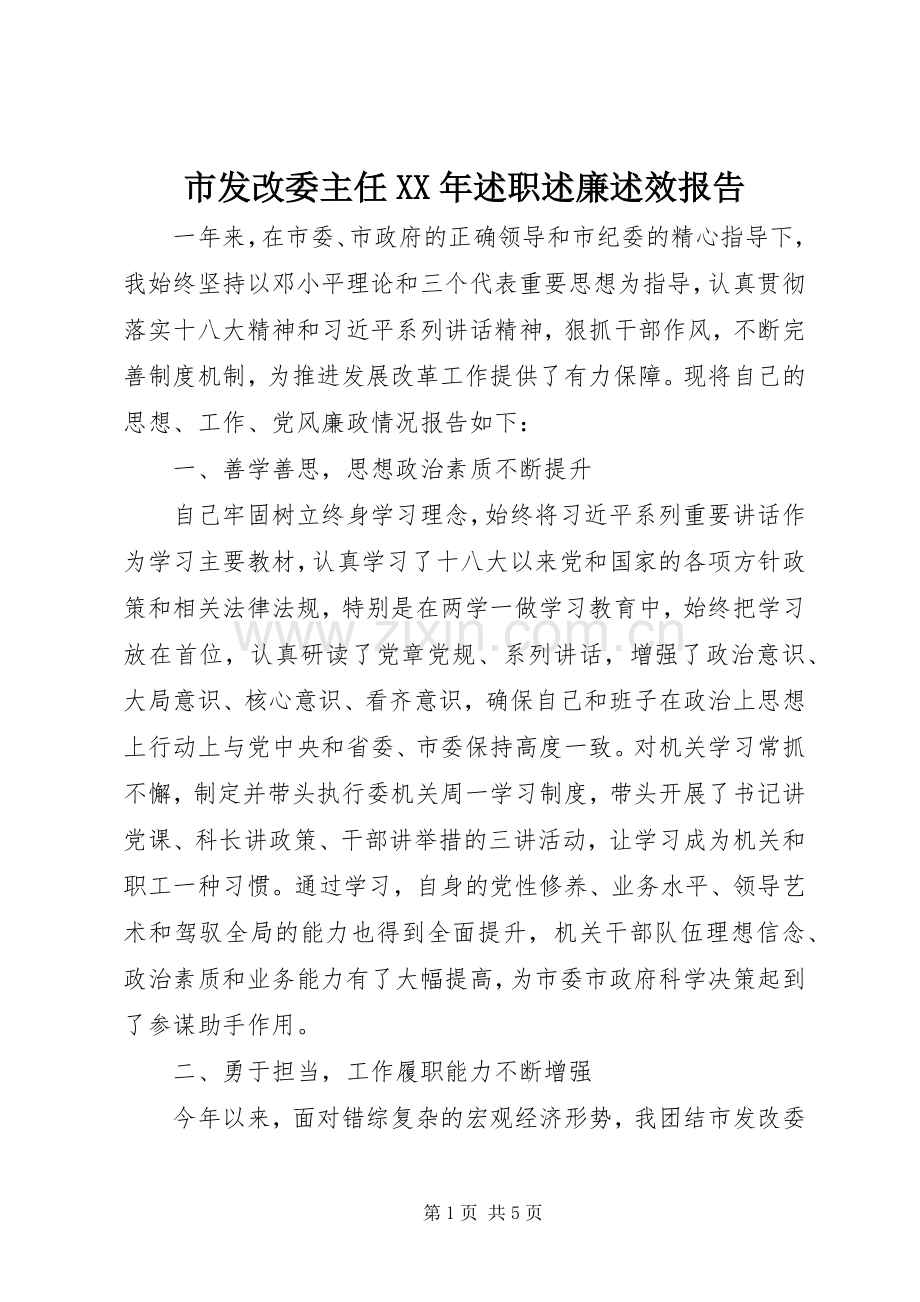 市发改委主任XX年述职述廉述效报告.docx_第1页