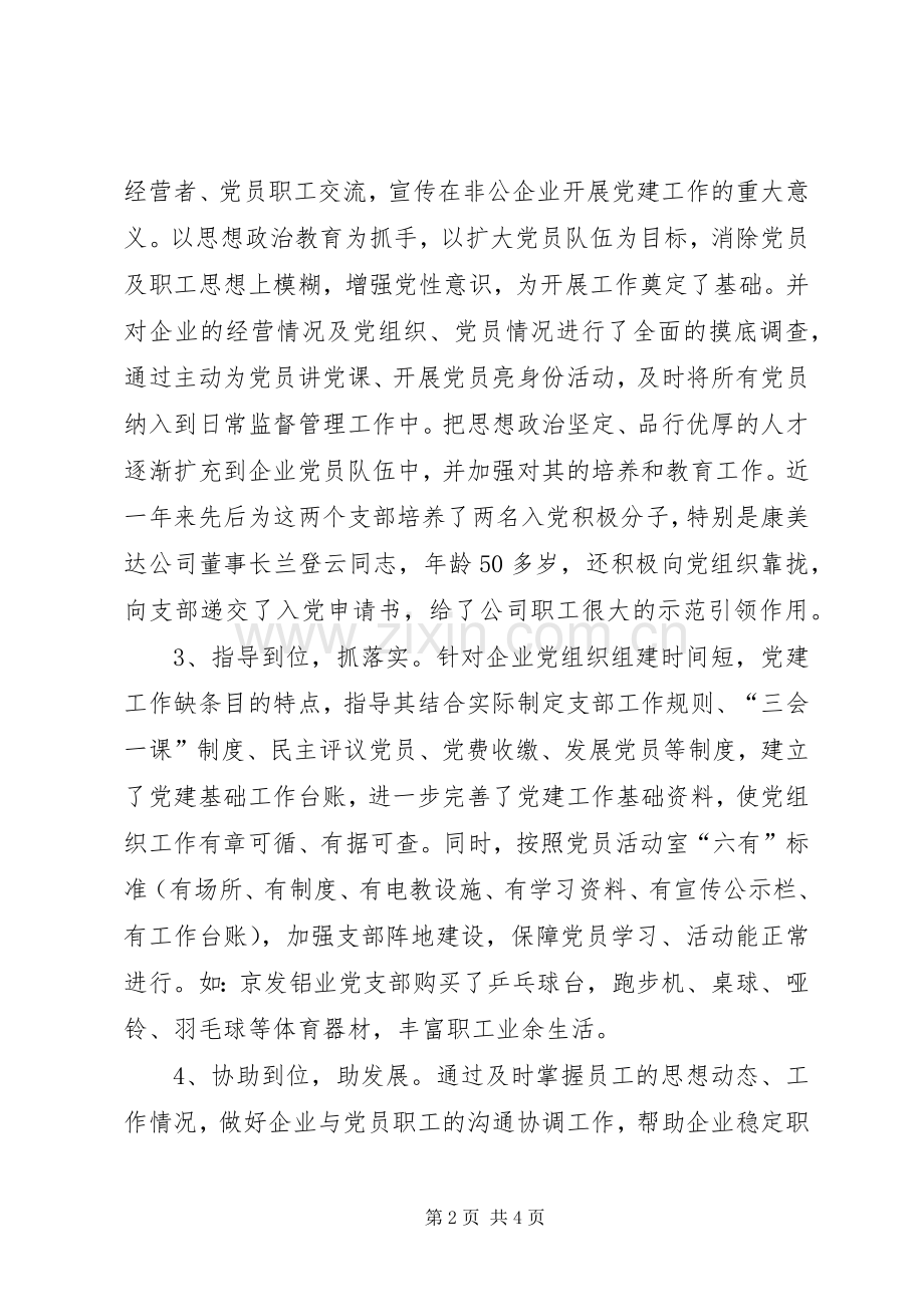 公司党建指导员非公党建述职报告.docx_第2页