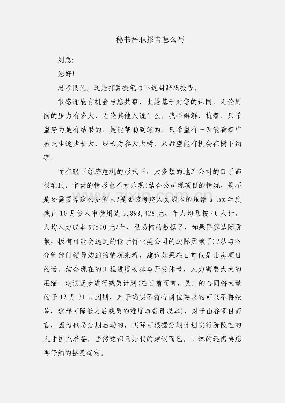 秘书辞职报告怎么写.docx_第1页