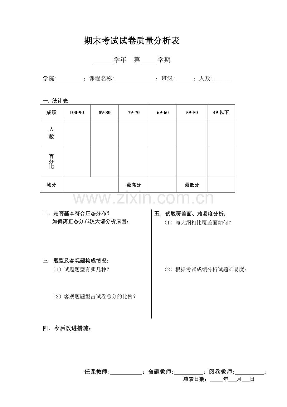 期末考试试卷质量分析表.doc_第1页