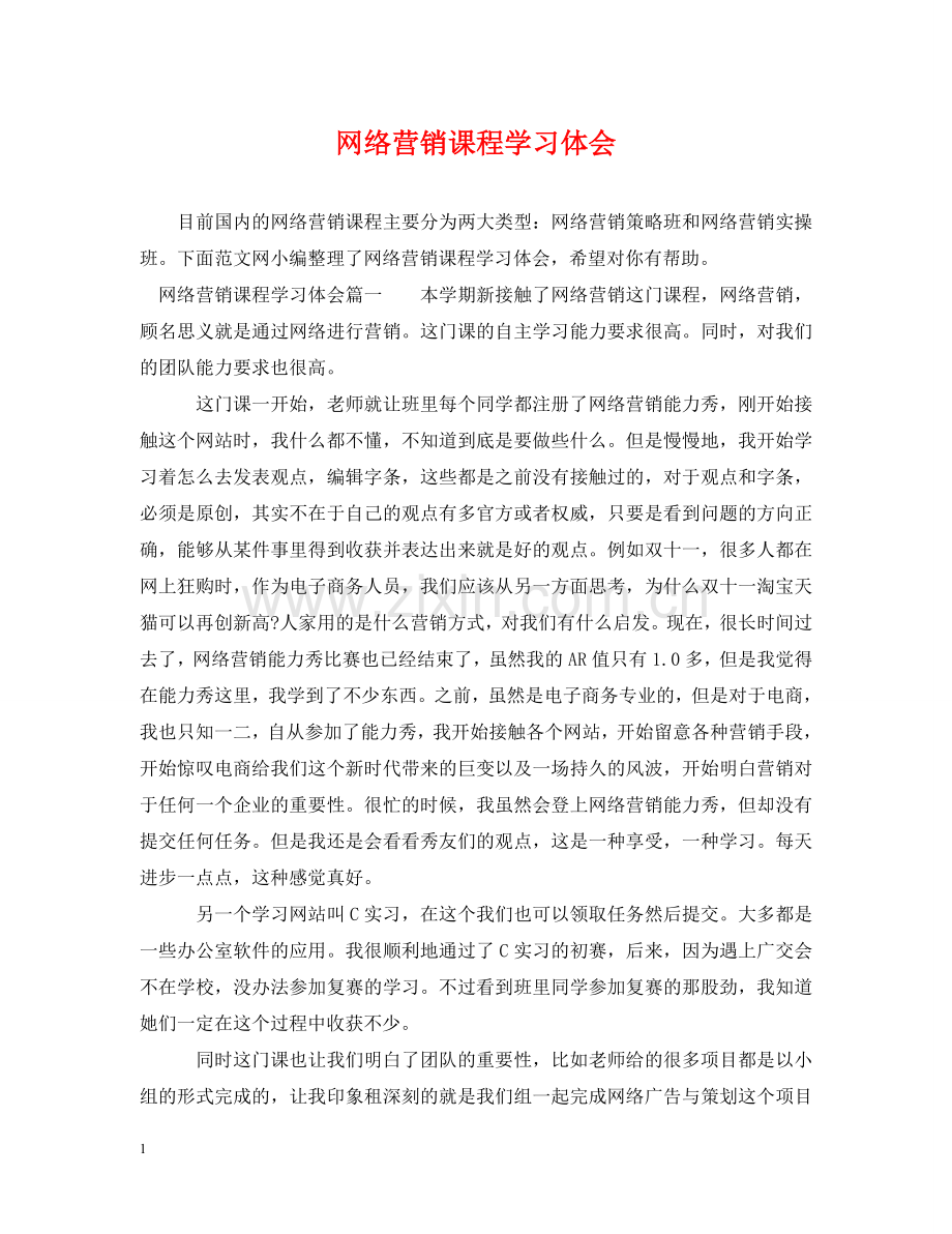 网络营销课程学习体会 .doc_第1页