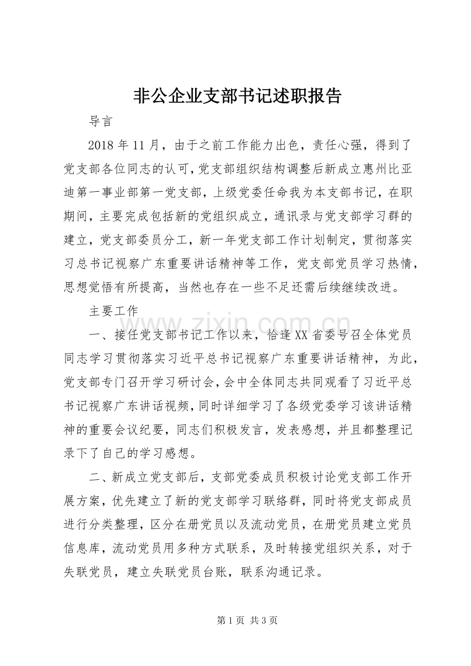 非公企业支部书记述职报告.docx_第1页