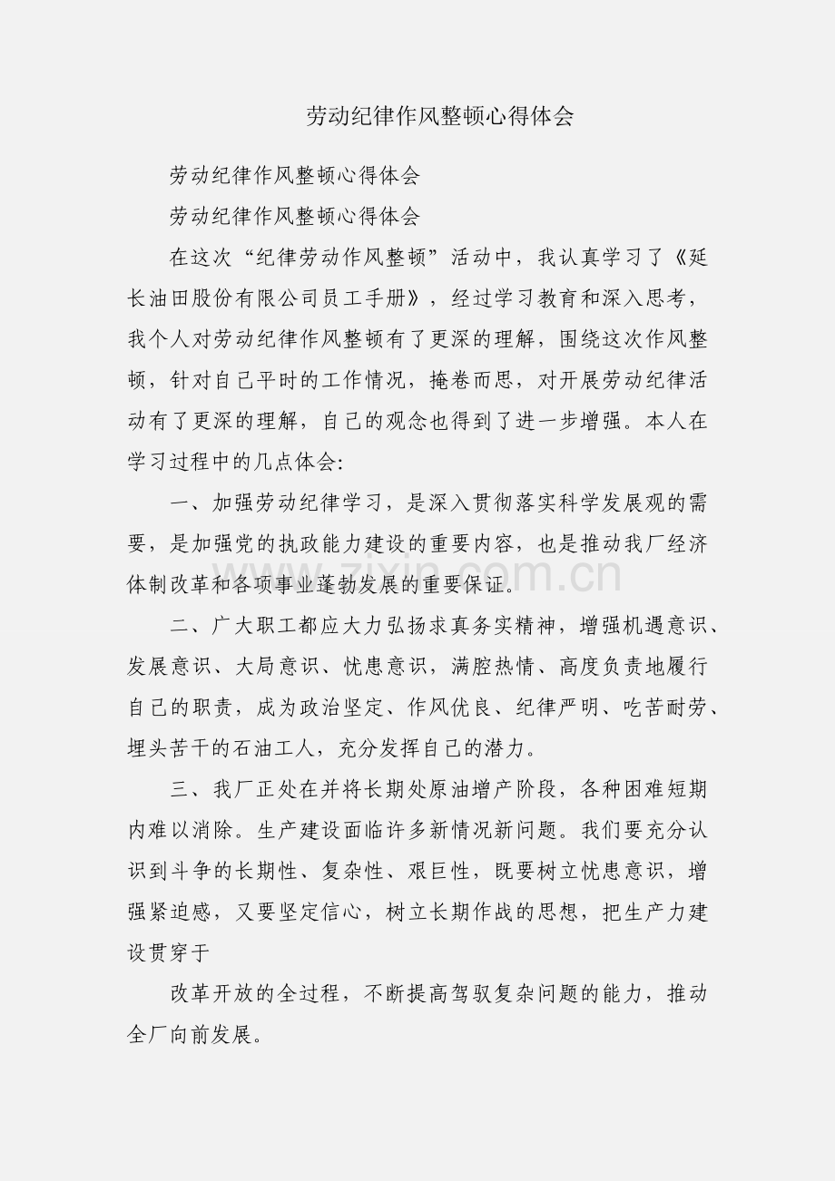 劳动纪律作风整顿心得体会.docx_第1页