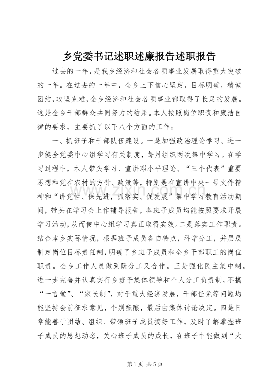 乡党委书记述职述廉报告述职报告.docx_第1页