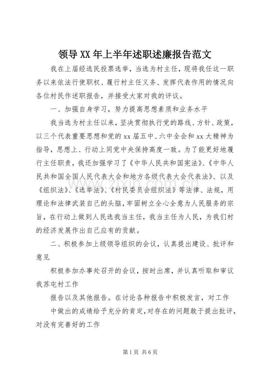 领导XX年上半年述职述廉报告范文.docx_第1页