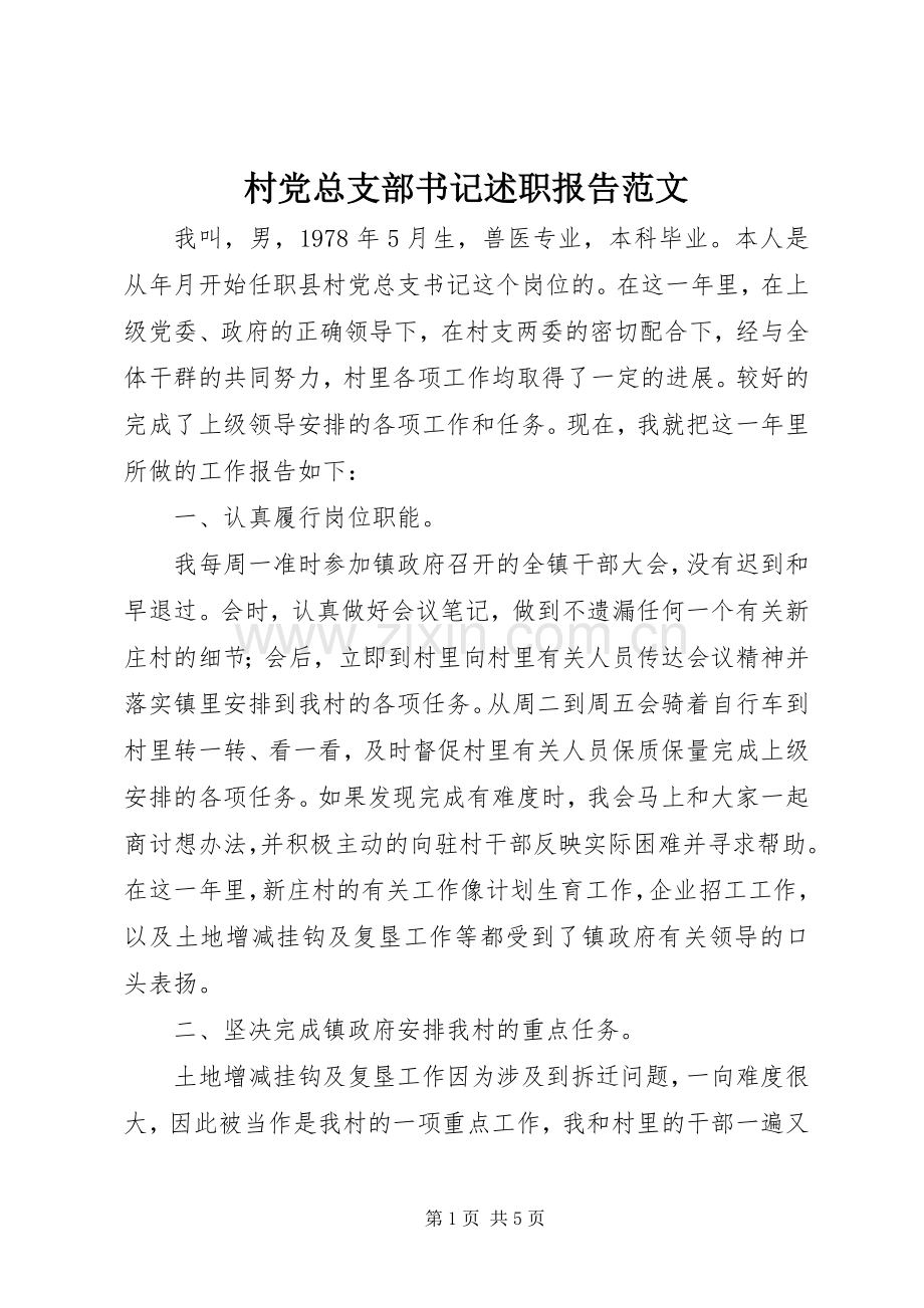 村党总支部书记述职报告范文.docx_第1页