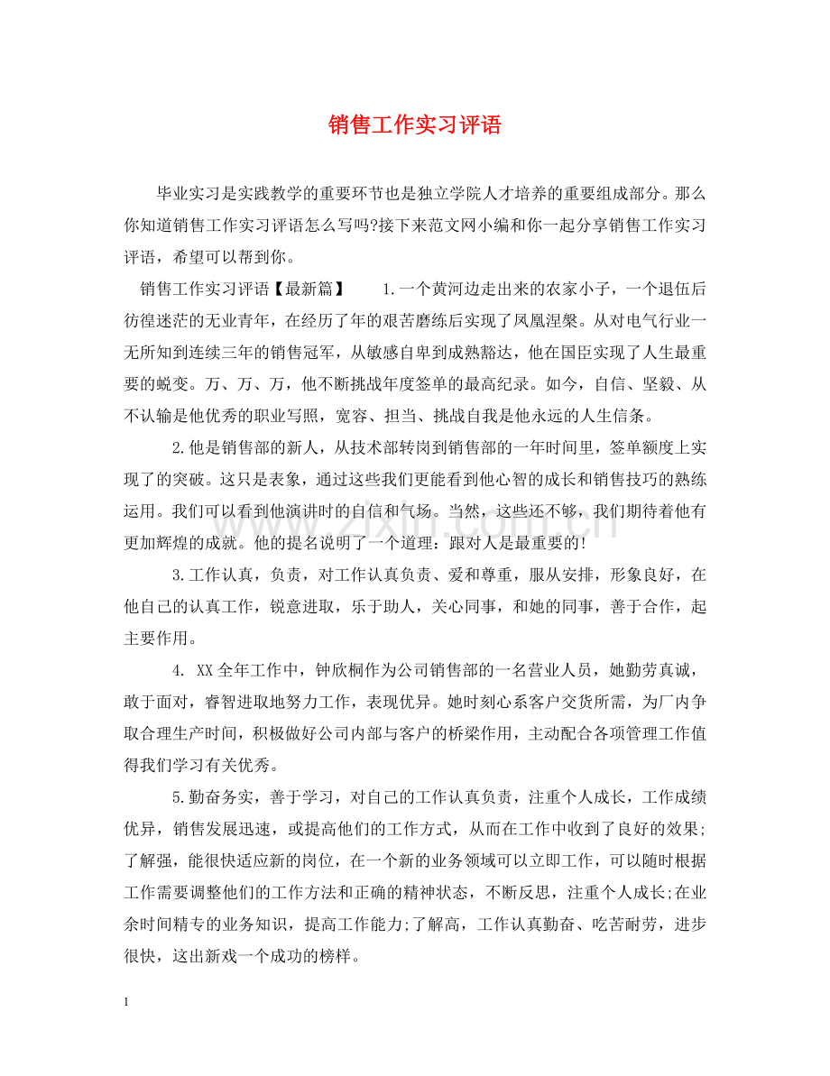 销售工作实习评语 .doc_第1页