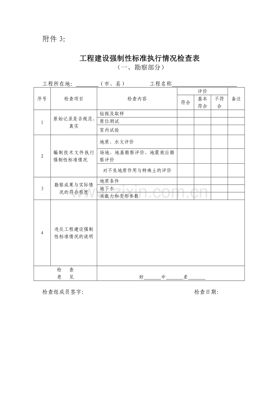 工程建设强制性标准执行情况检查表-附件3：.docx_第1页