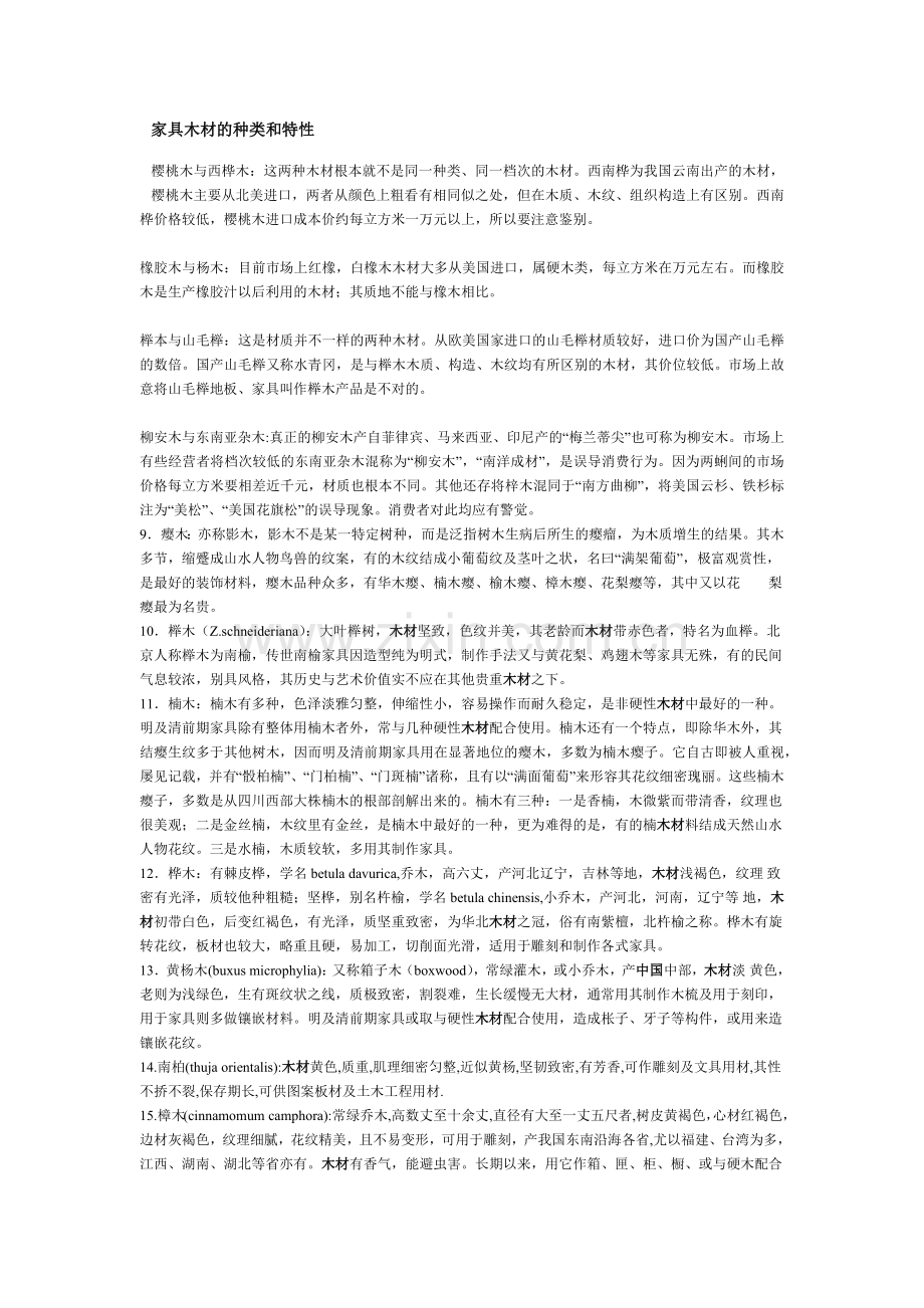 家具木材的种类和特性.docx_第1页