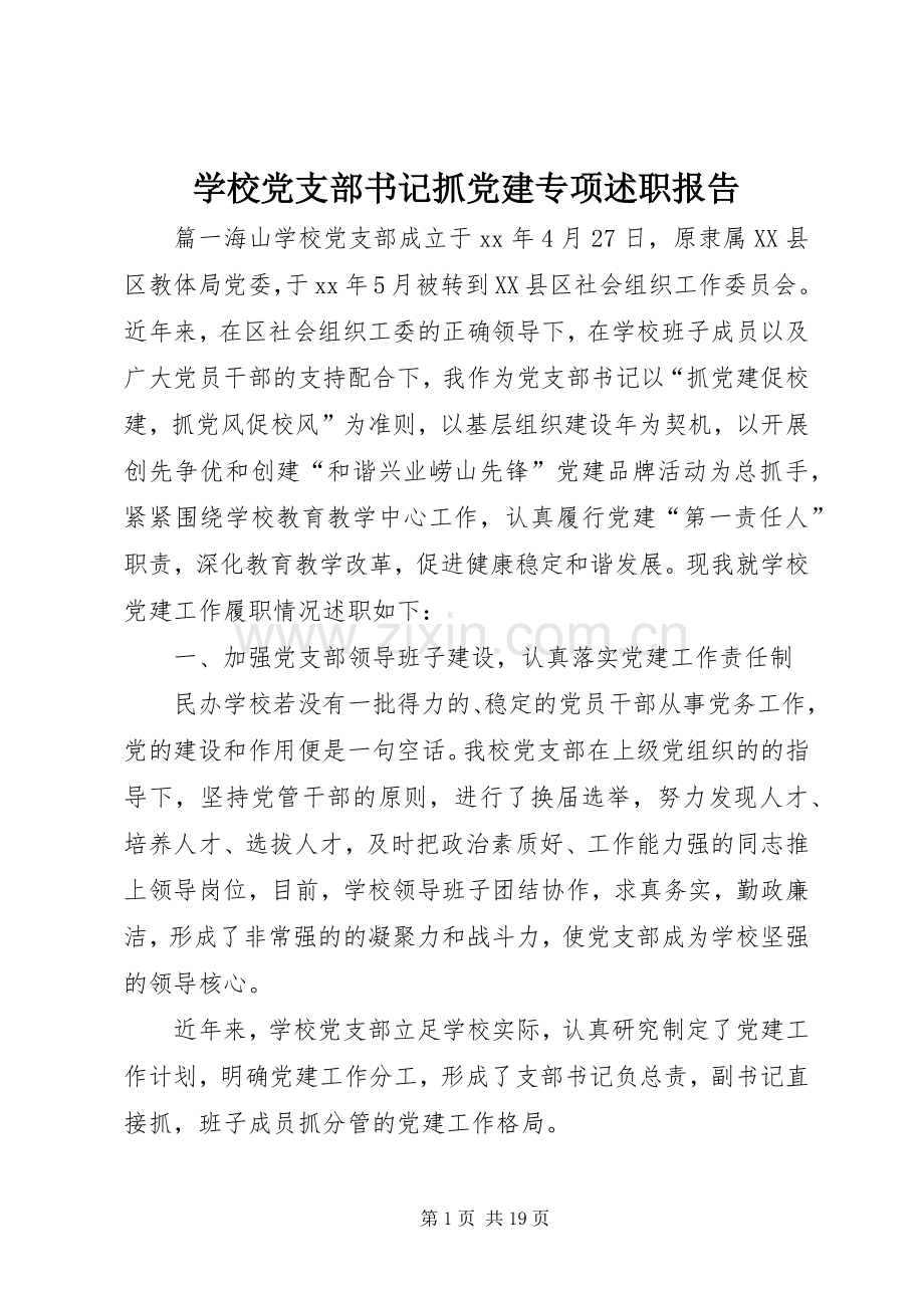 学校党支部书记抓党建专项述职报告.docx_第1页