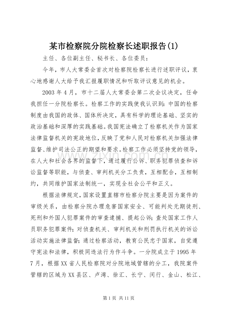 某市检察院分院检察长述职报告(1).docx_第1页