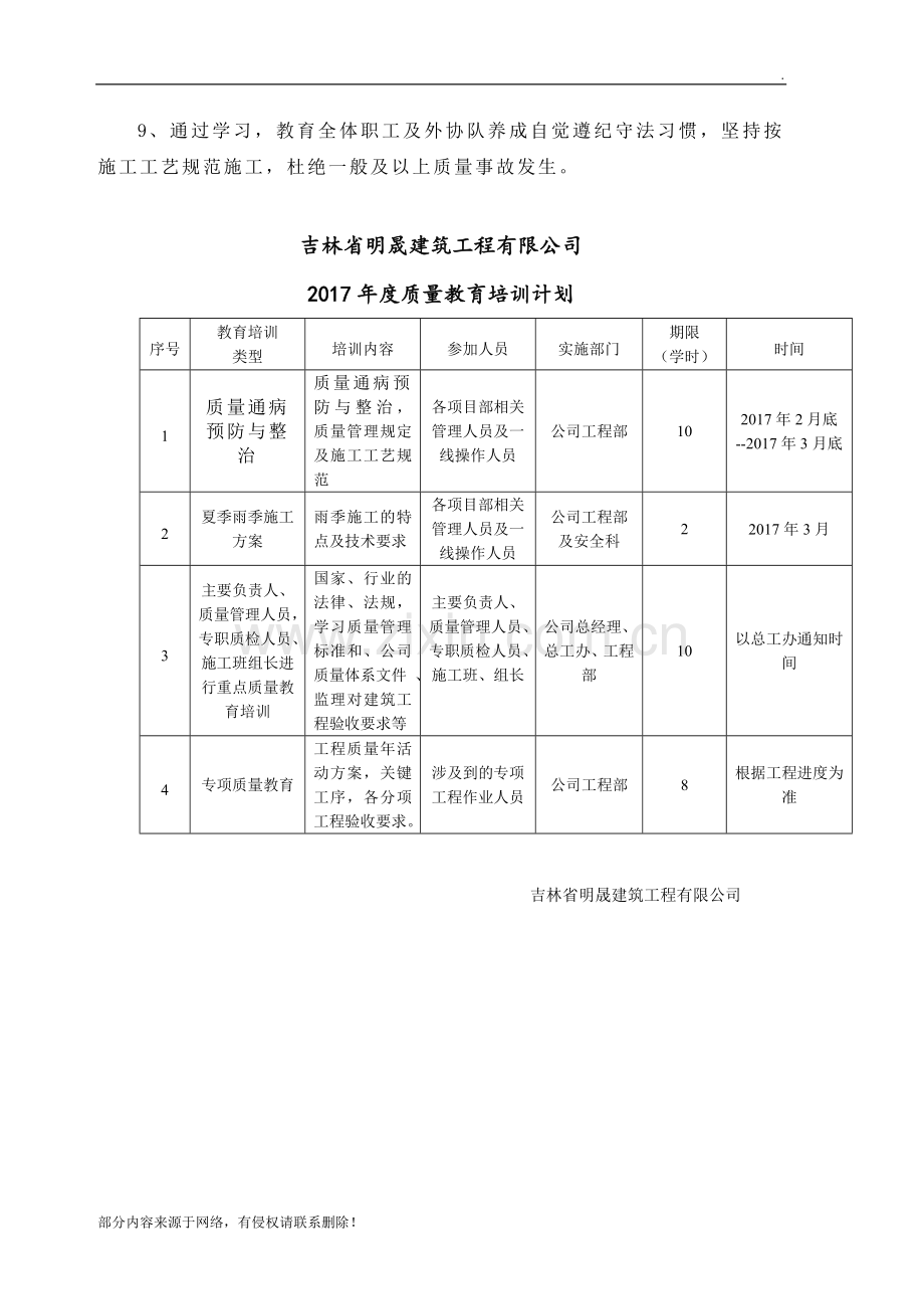 年建筑公司施工单位质量教育培训计划.doc_第3页