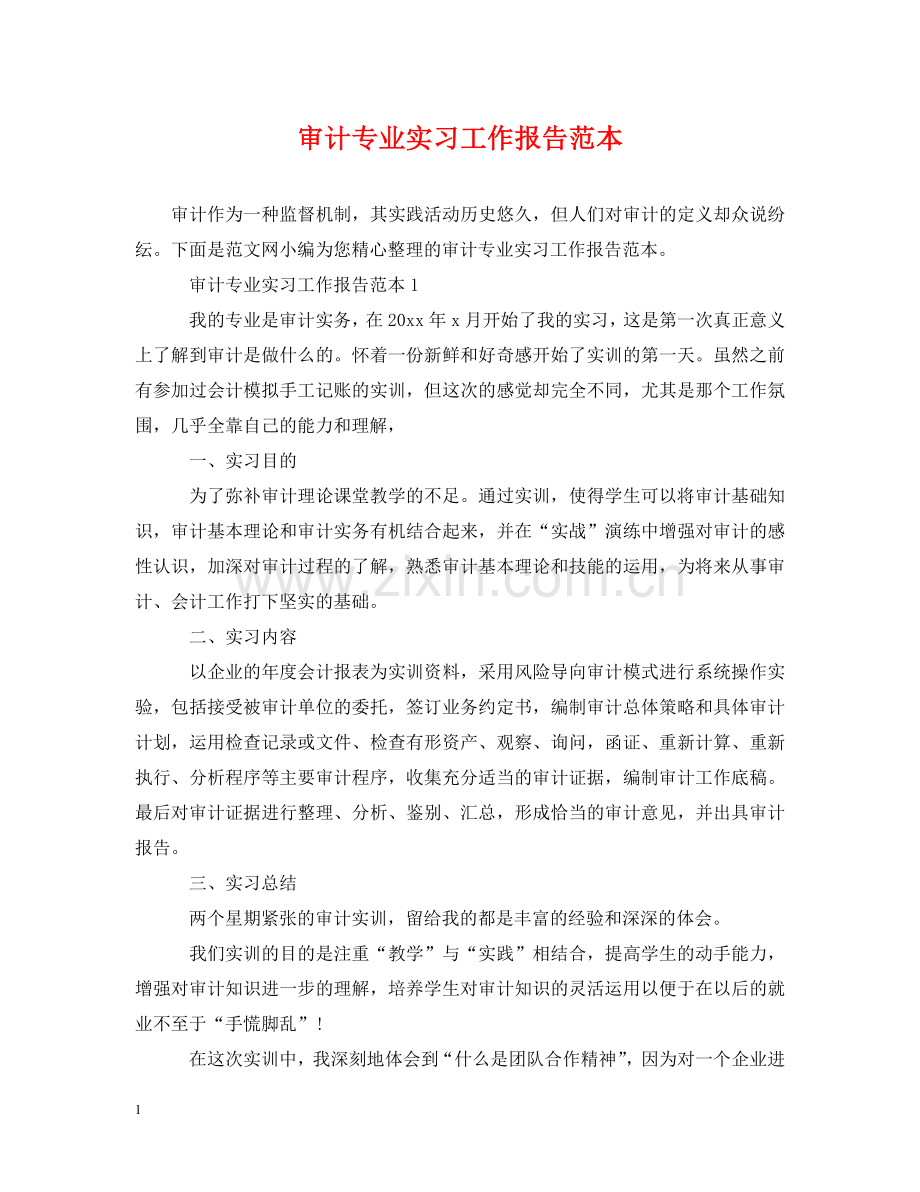 审计专业实习工作报告范本 .doc_第1页