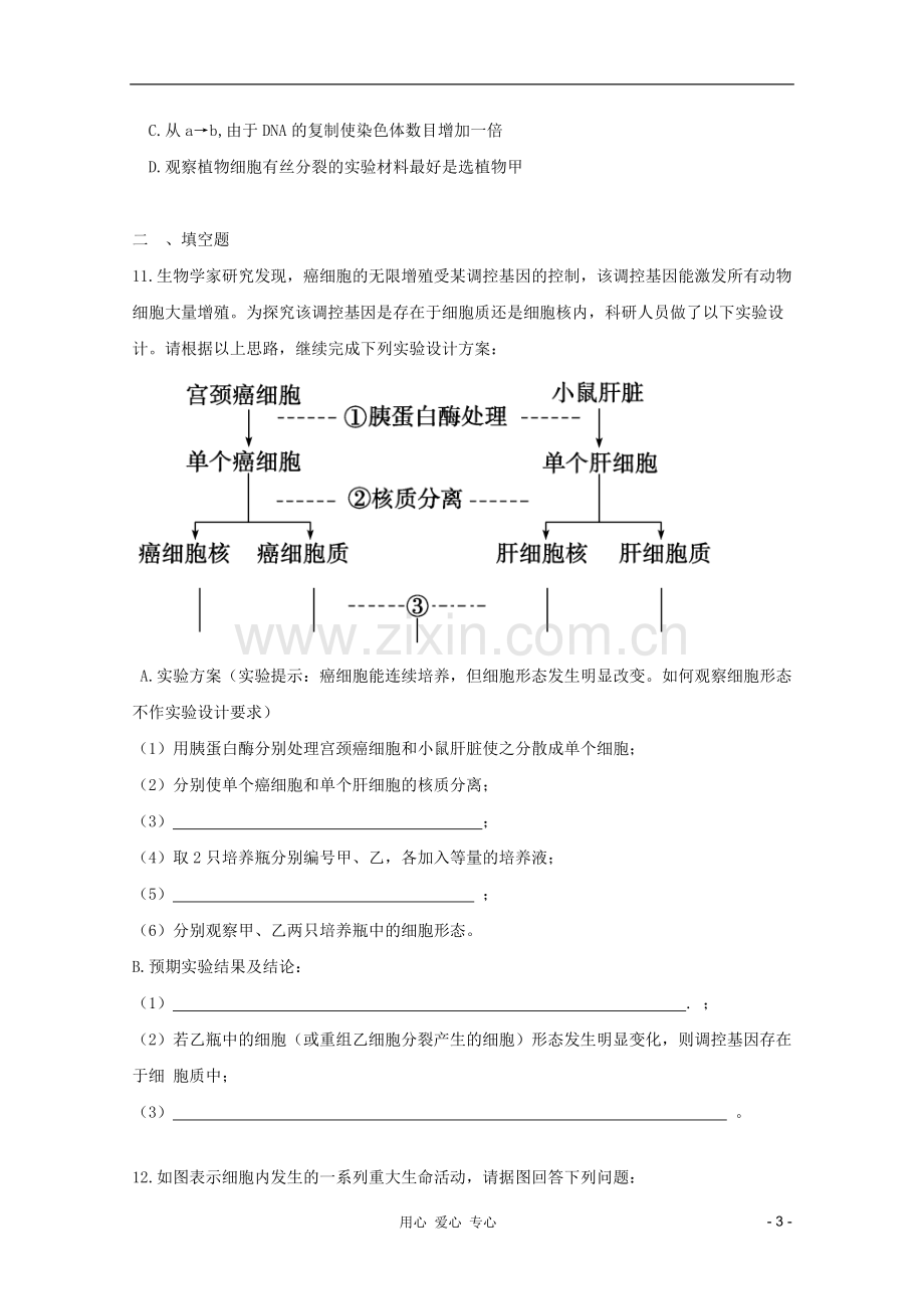 2012届高三生物二轮专题提高训练-细胞的生命历程4.doc_第3页