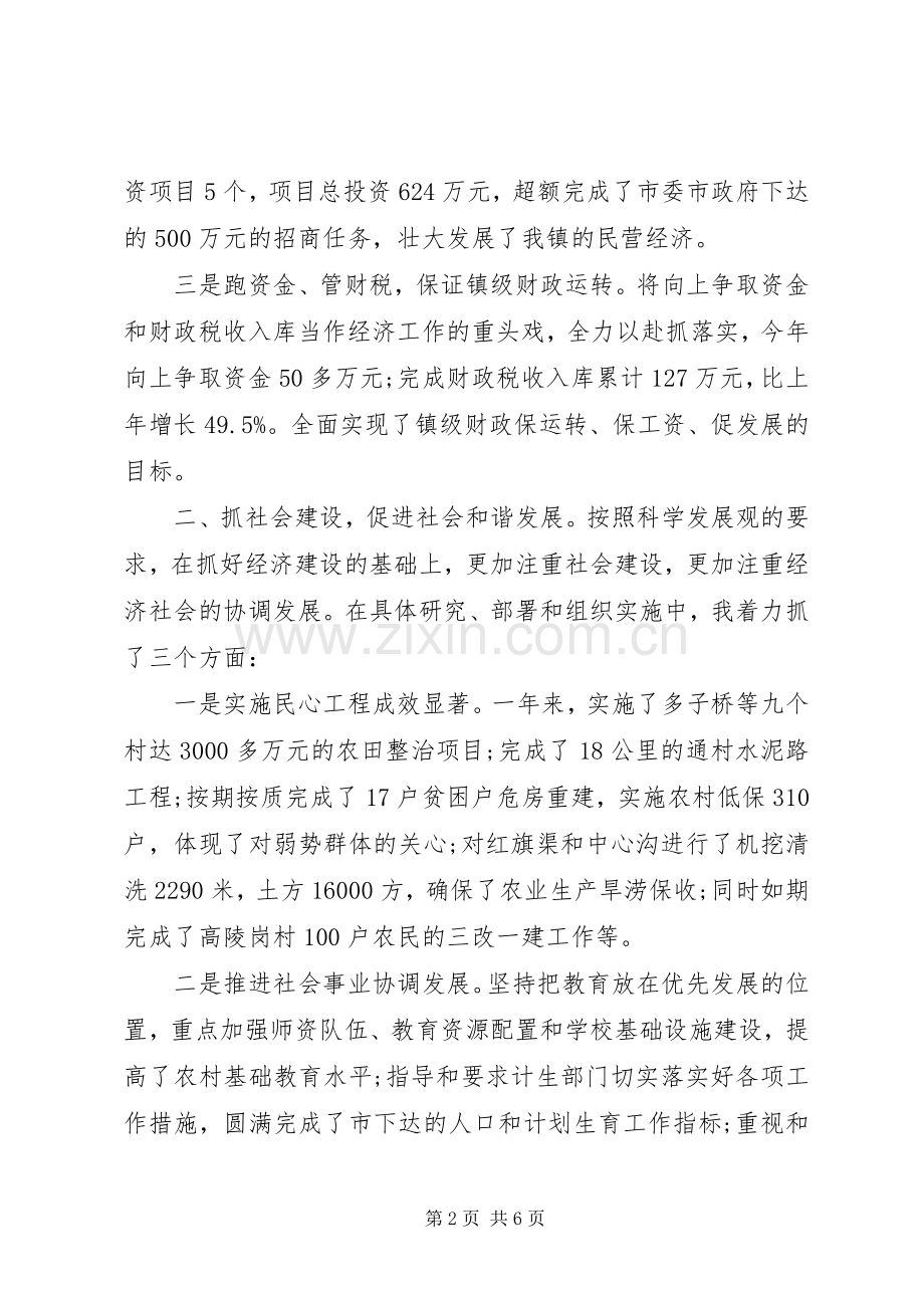 XX年12月镇党委书记镇长述职述廉报告范文.docx_第2页