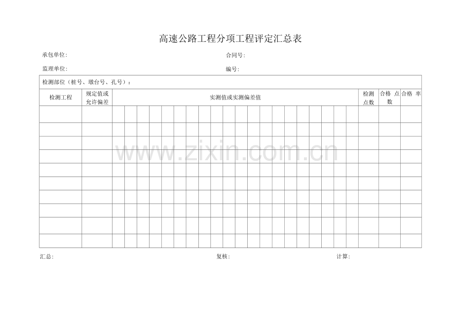 高速公路工程分项工程评定汇总表.docx_第1页