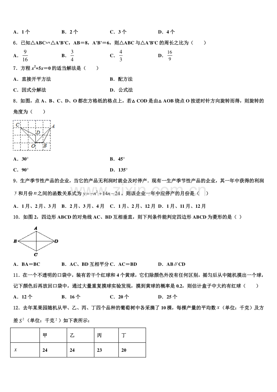 2022-2023学年福建省厦门市六中学九年级数学第一学期期末学业质量监测试题含解析.doc_第2页