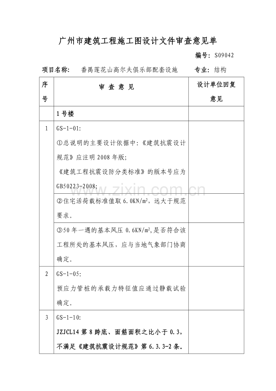 广州市建筑工程施工图设计文件审查意见表.docx_第1页