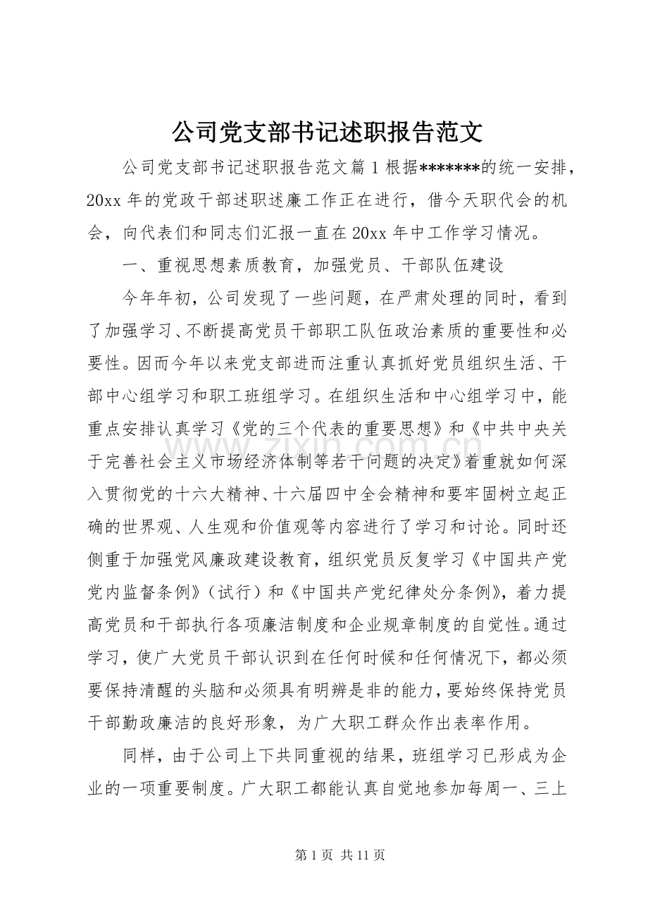 公司党支部书记述职报告范文.docx_第1页