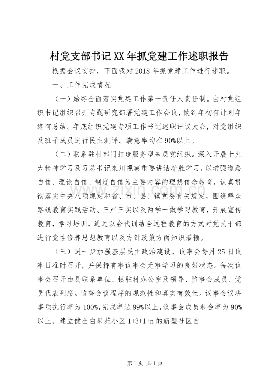 村党支部书记XX年抓党建工作述职报告.docx_第1页