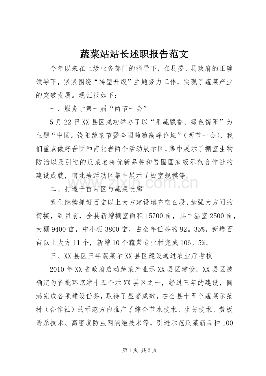 蔬菜站站长述职报告范文.docx_第1页