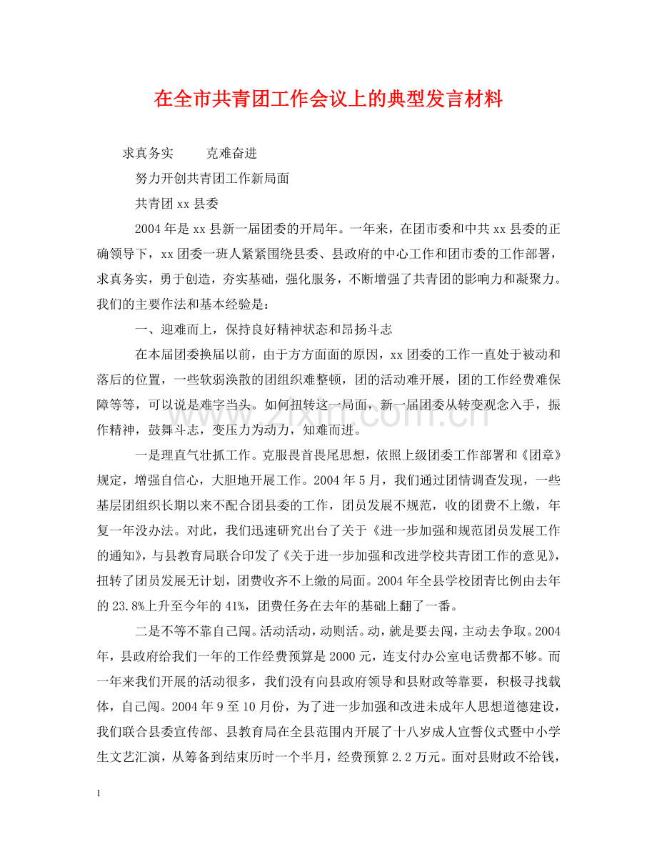 在全市共青团工作会议上的典型发言材料 .doc_第1页