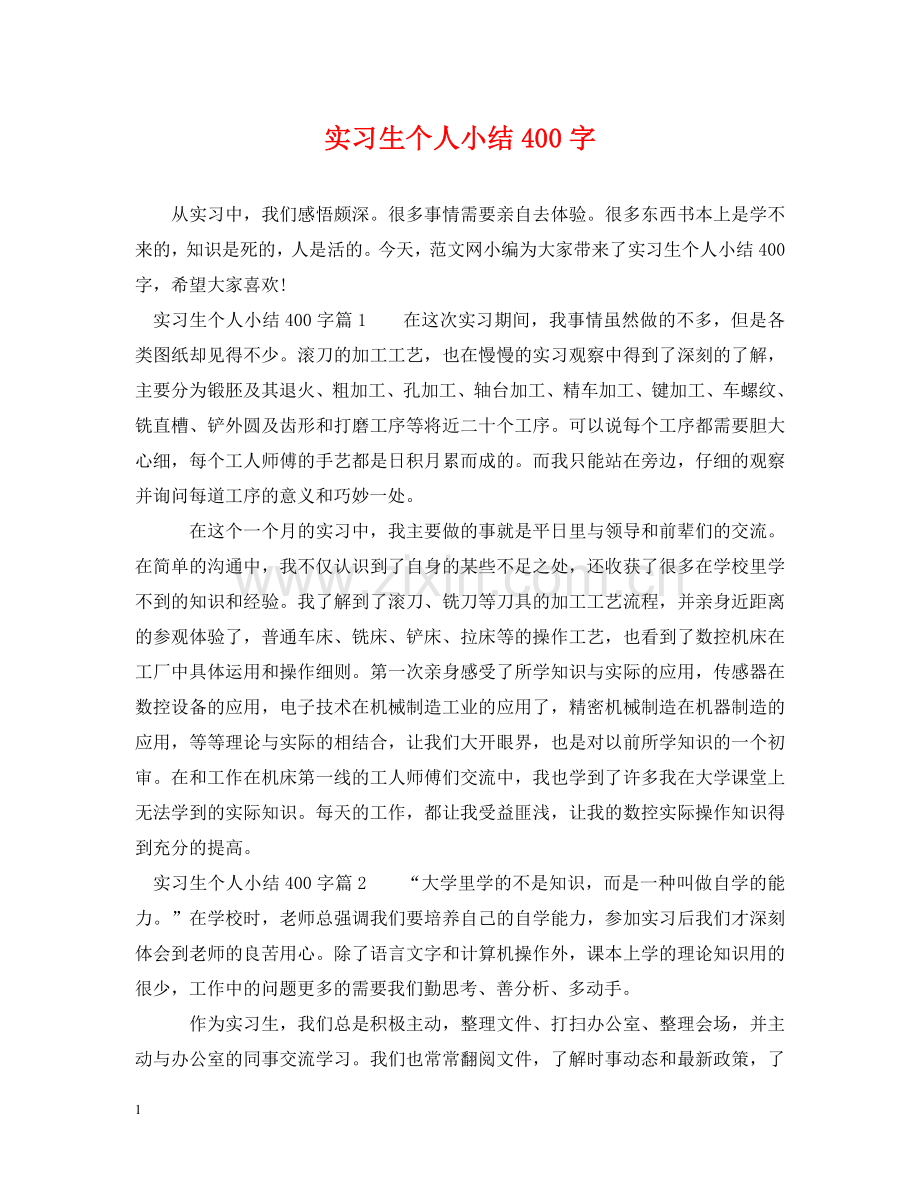 实习生个人小结400字 .doc_第1页