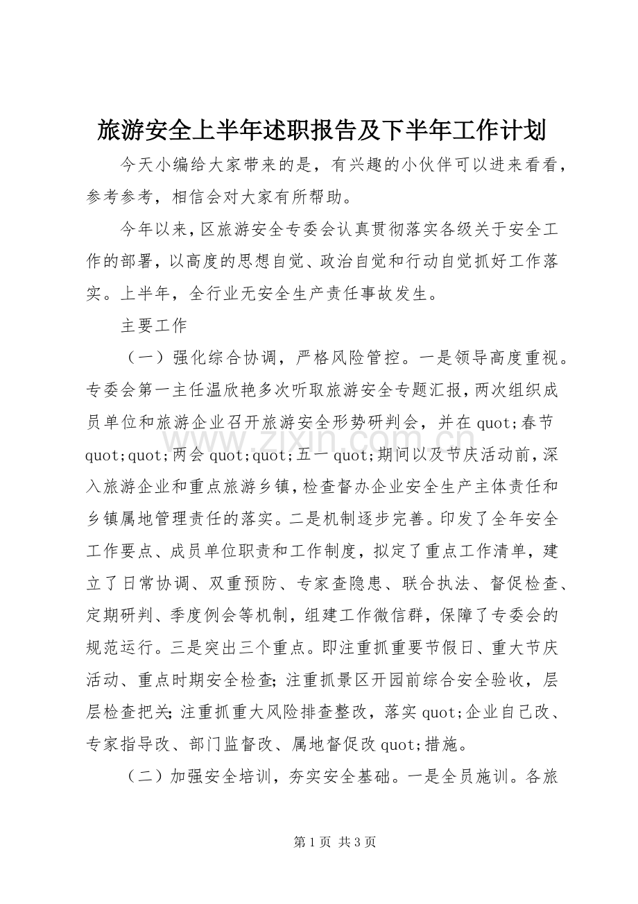 旅游安全上半年述职报告及下半年工作计划.docx_第1页