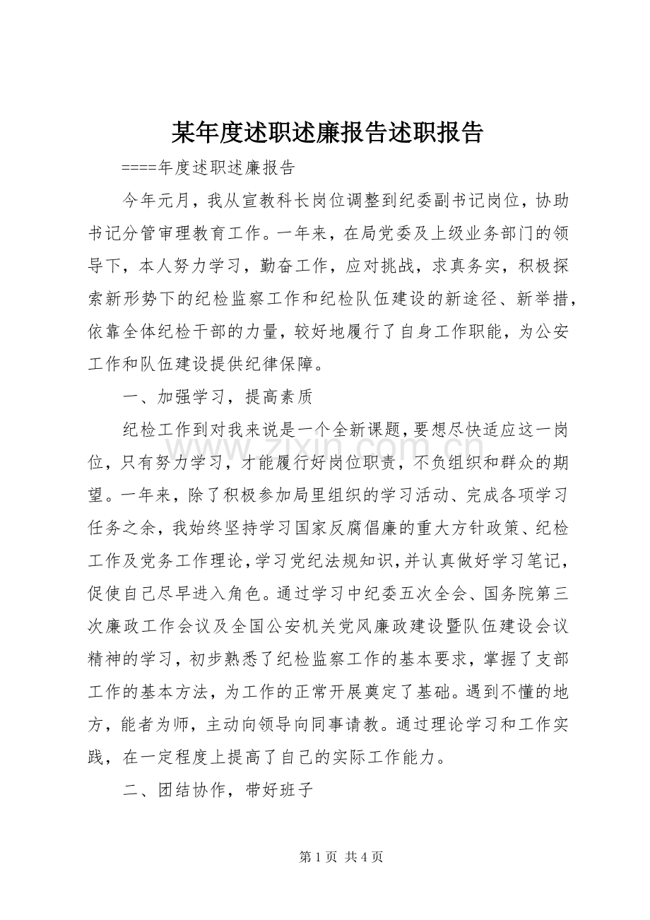 某年度述职述廉报告述职报告.docx_第1页