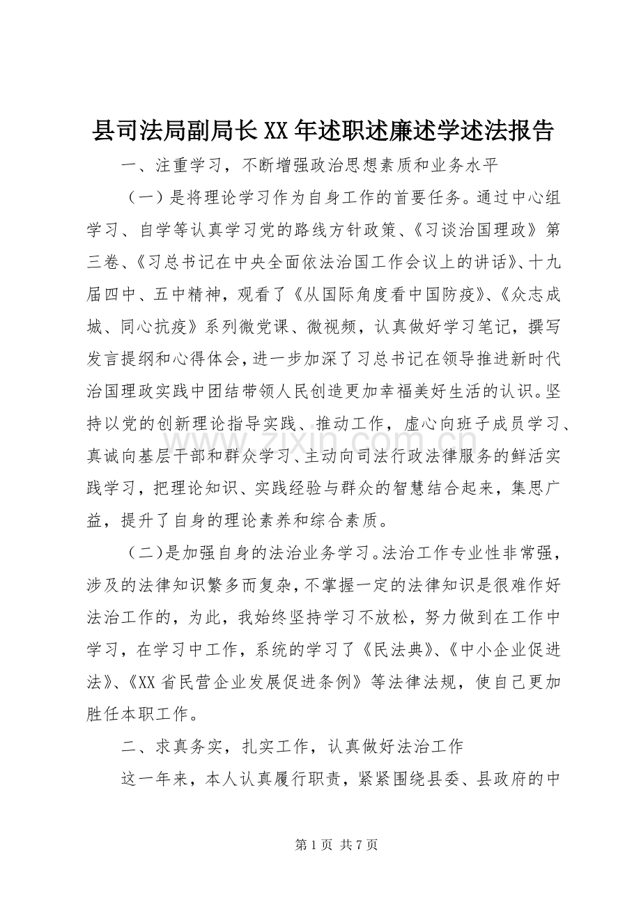 县司法局副局长XX年述职述廉述学述法报告.docx_第1页