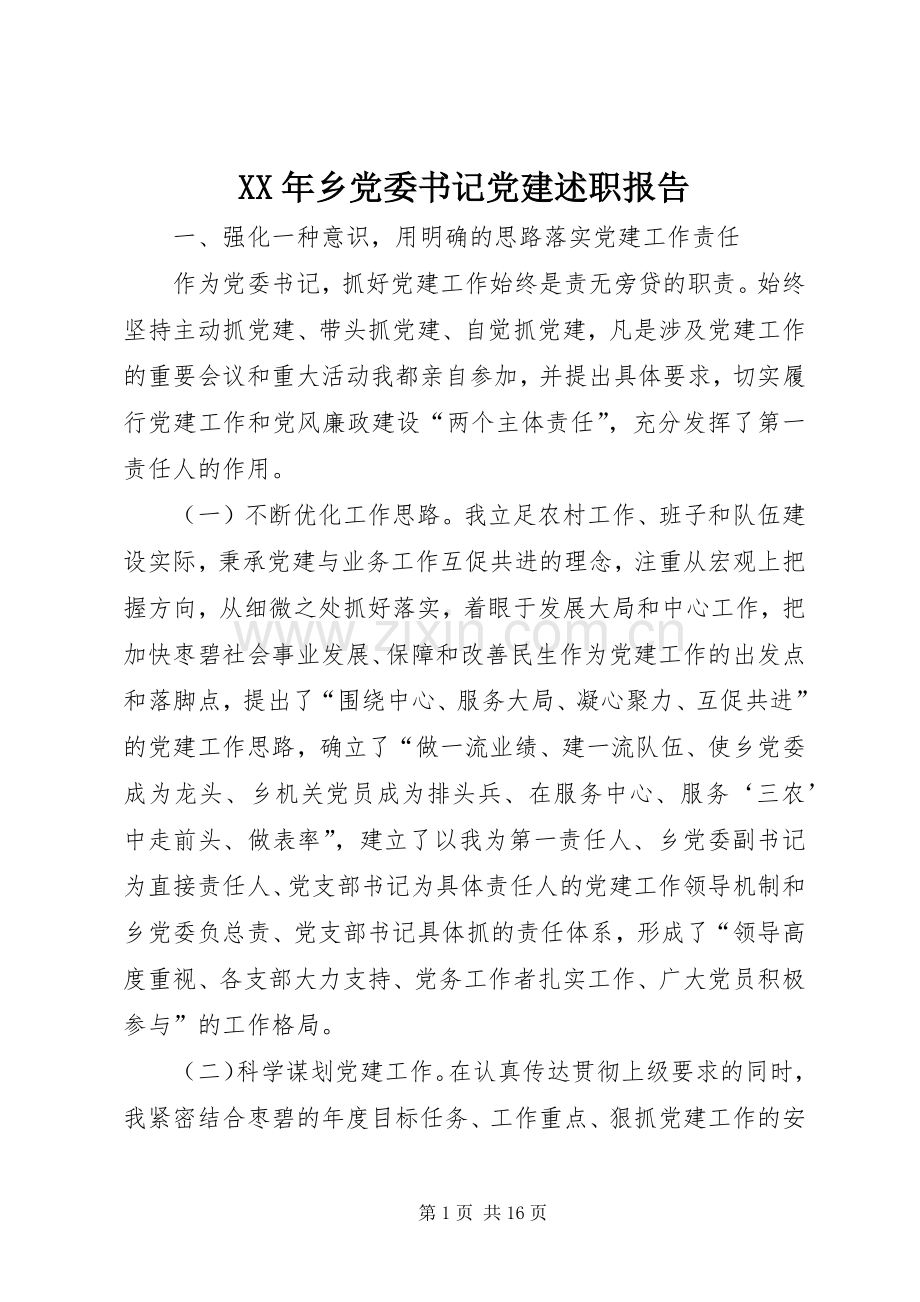 XX年乡党委书记党建述职报告.docx_第1页