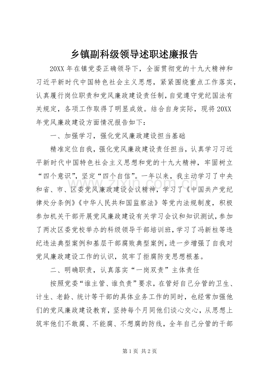 乡镇副科级领导述职述廉报告.docx_第1页