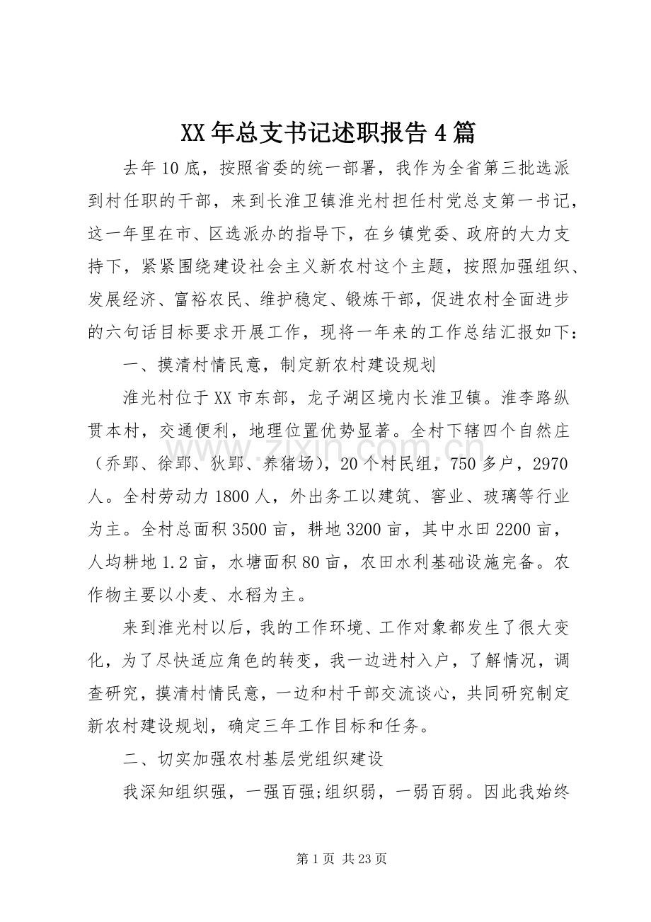 XX年总支书记述职报告4篇.docx_第1页