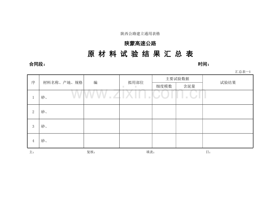 原材料试验结果汇总表.doc_第1页