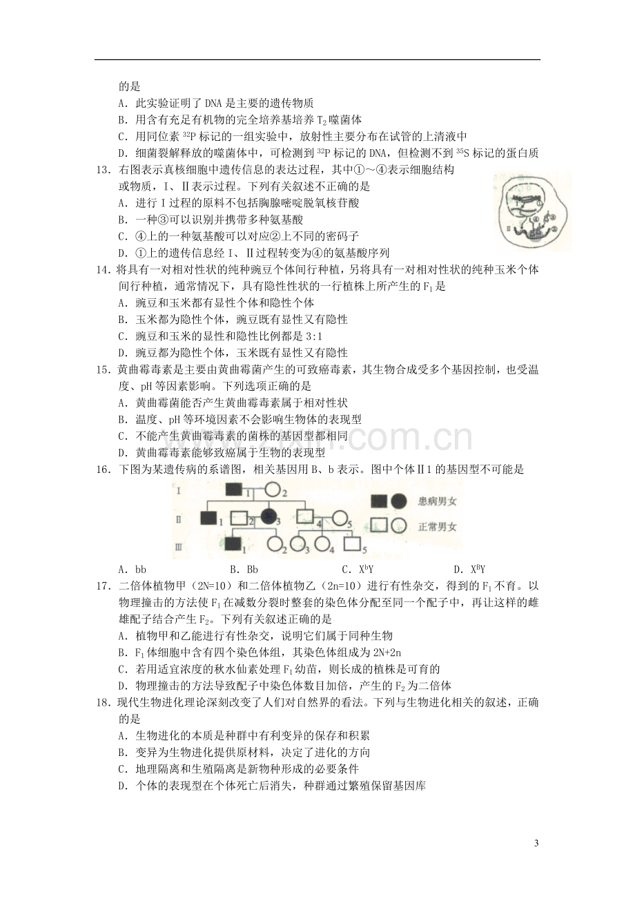 北京市东城区高三生物上学期期末考试试题新人教版.doc_第3页