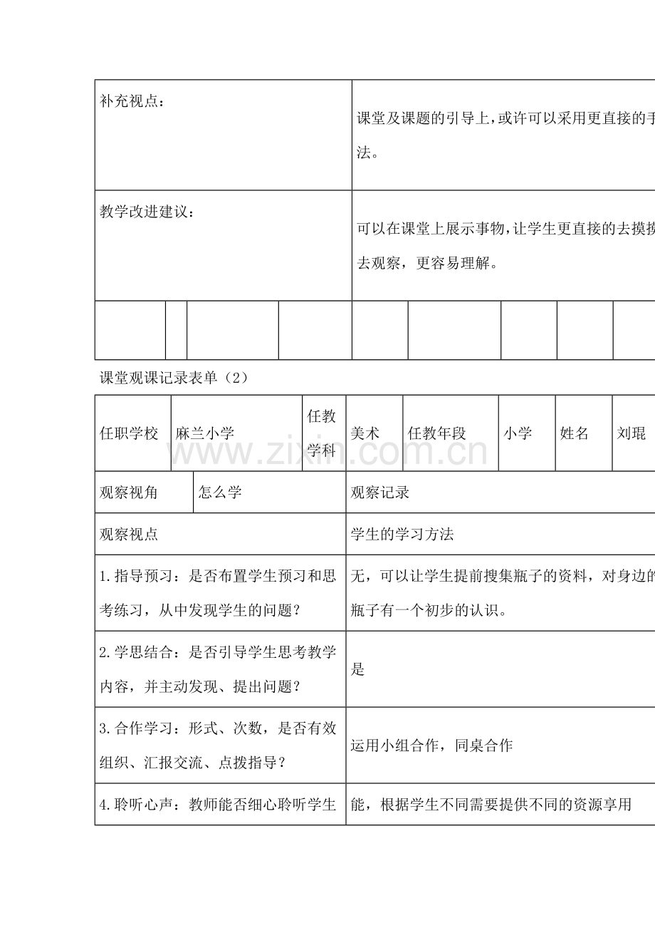 人美版小学美术一年级下册《漂亮的瓶子》课堂观课报告.doc_第2页