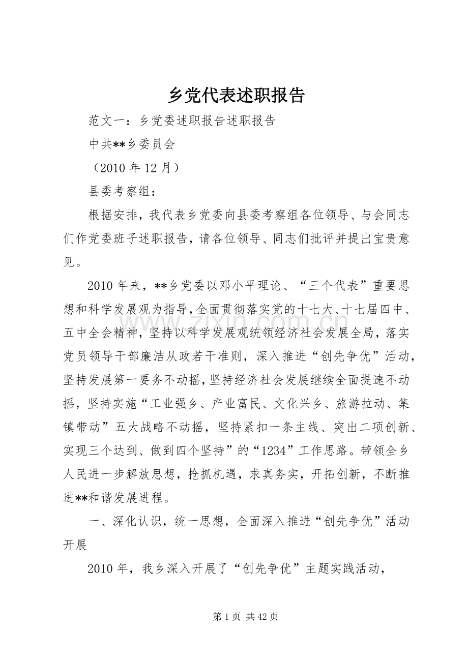 乡党代表述职报告.docx_第1页