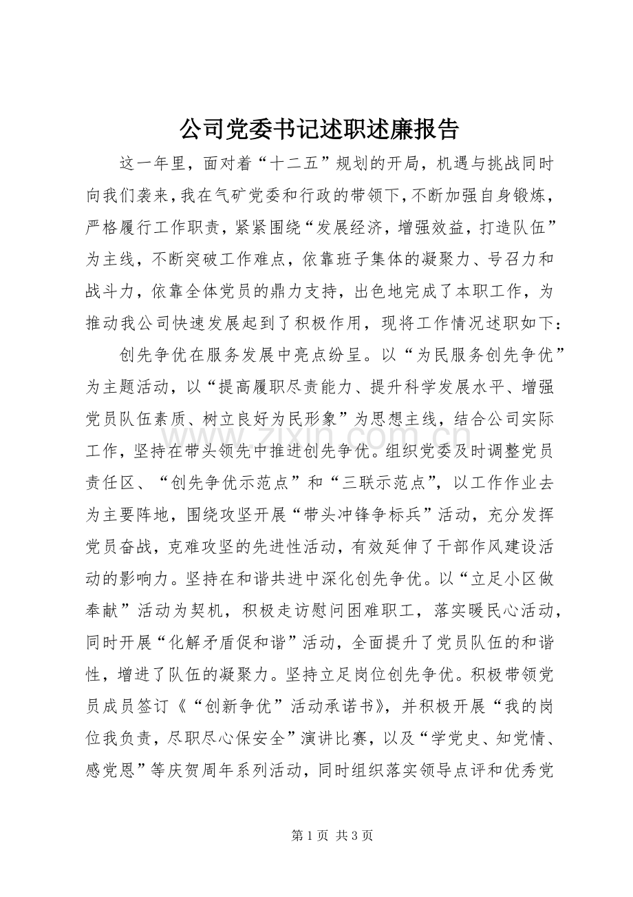 公司党委书记述职述廉报告.docx_第1页