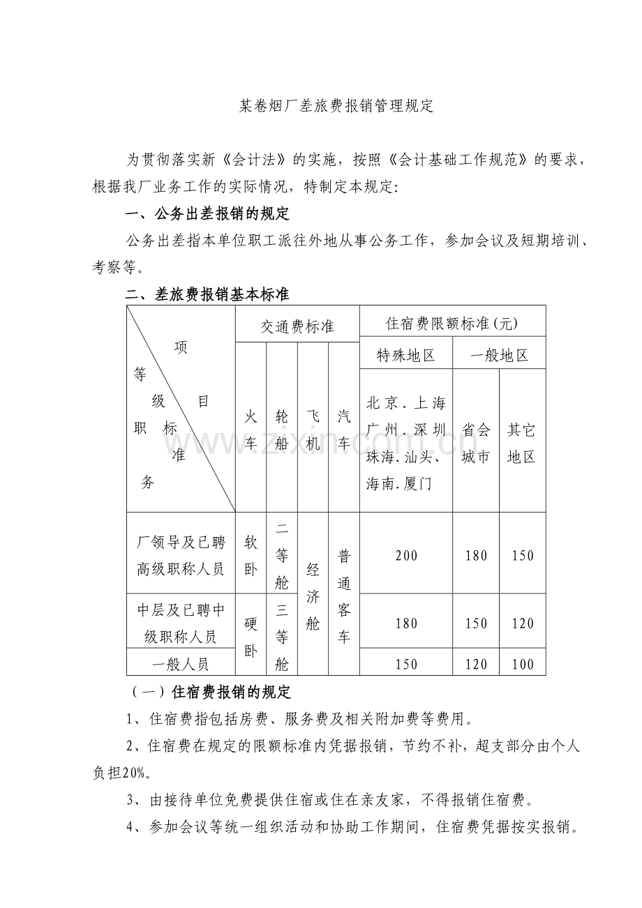 卷烟厂差旅费报销管理规定.docx_第1页