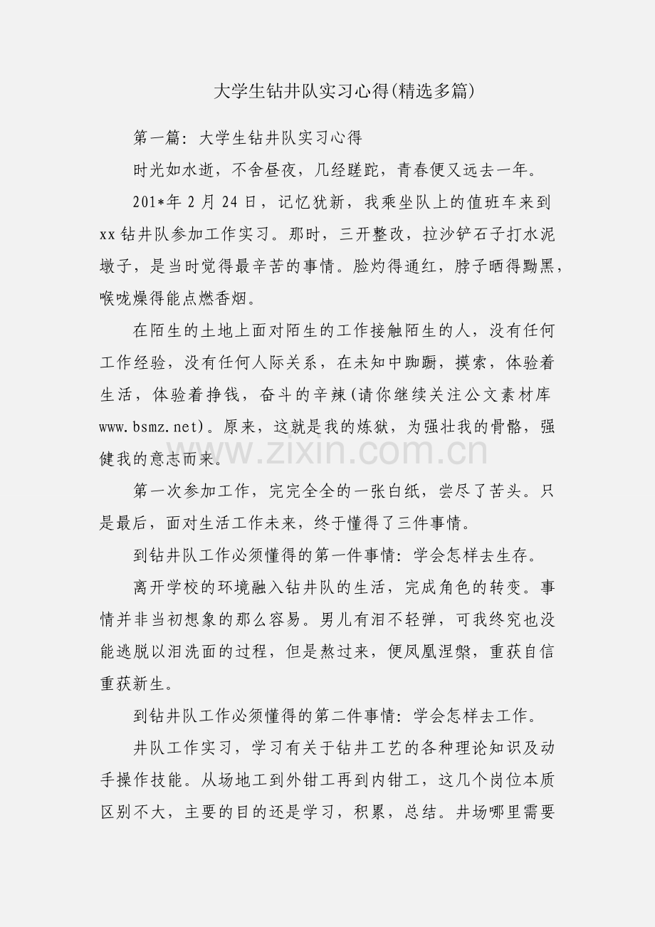 大学生钻井队实习心得(多篇).docx_第1页