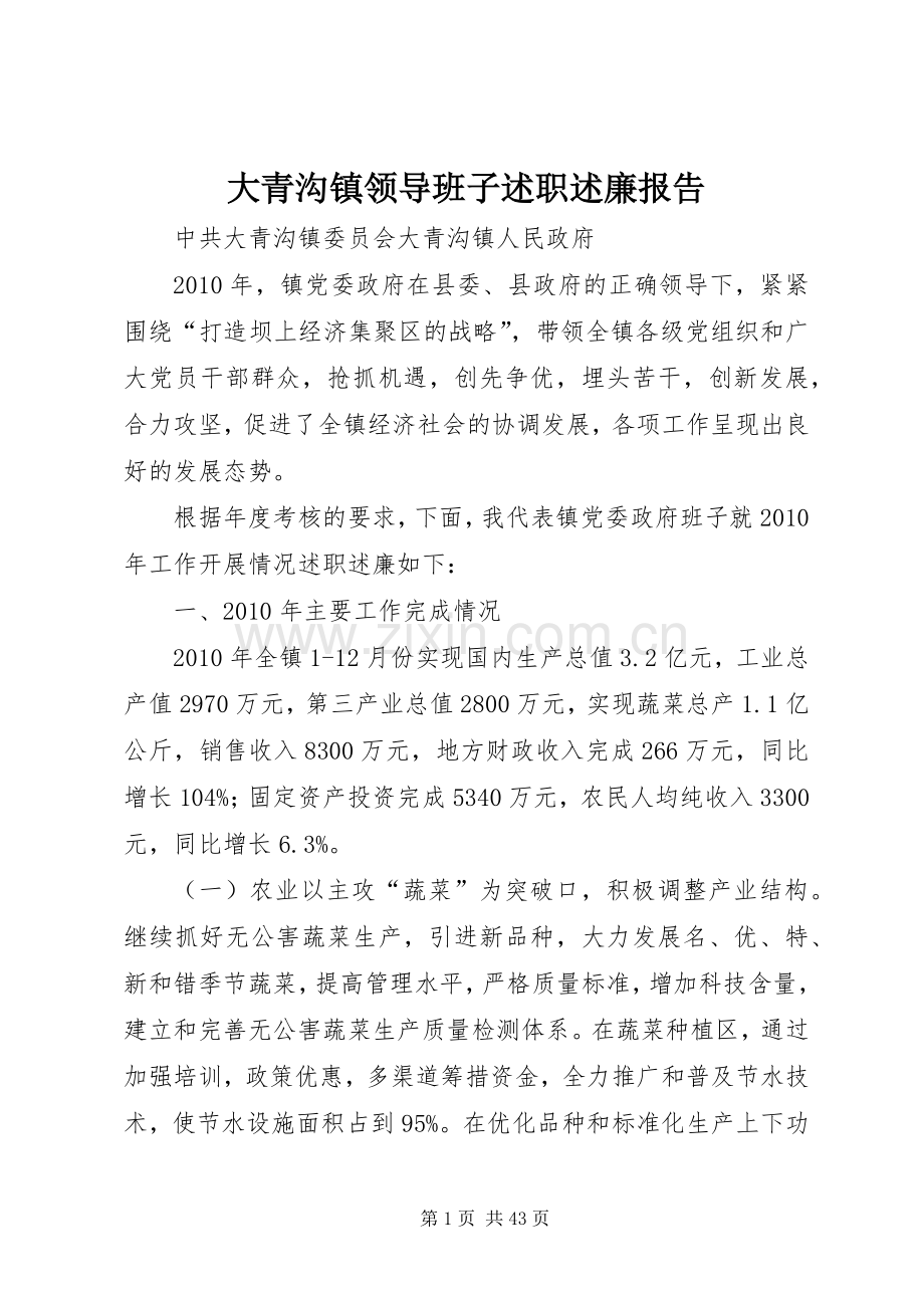 大青沟镇领导班子述职述廉报告.docx_第1页