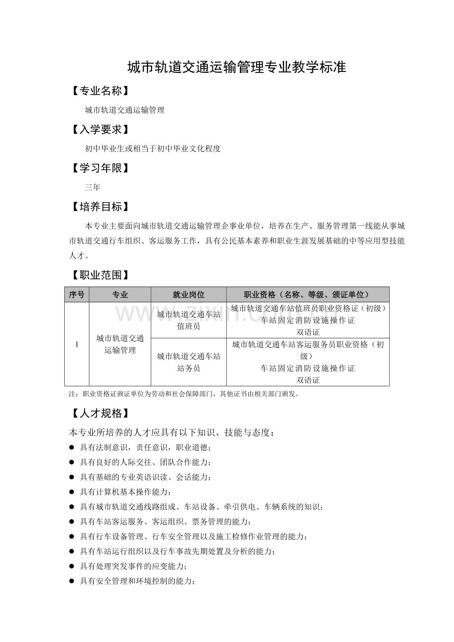 城市轨道交通运输管理专业教学标准.docx_第3页