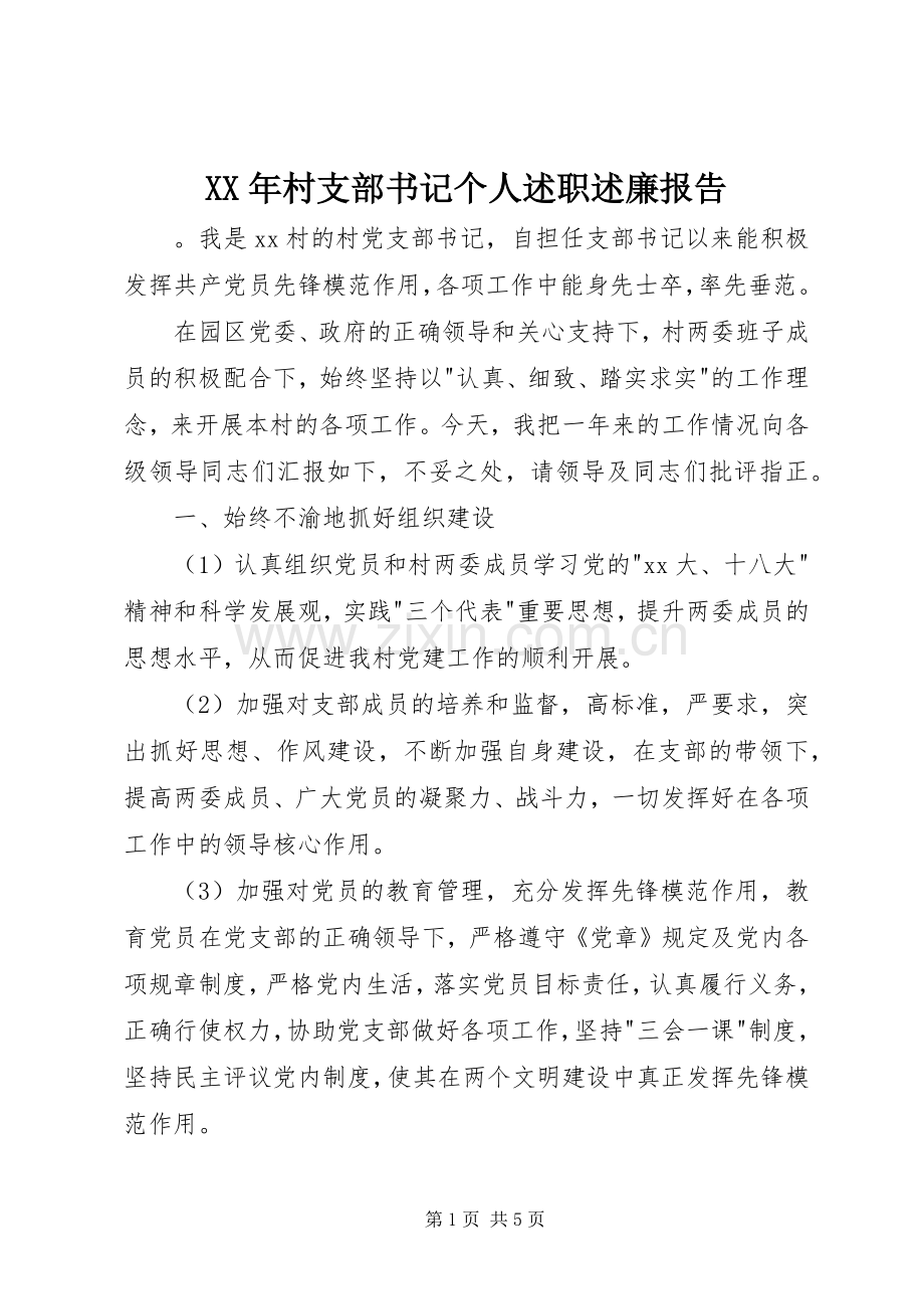 XX年村支部书记个人述职述廉报告.docx_第1页