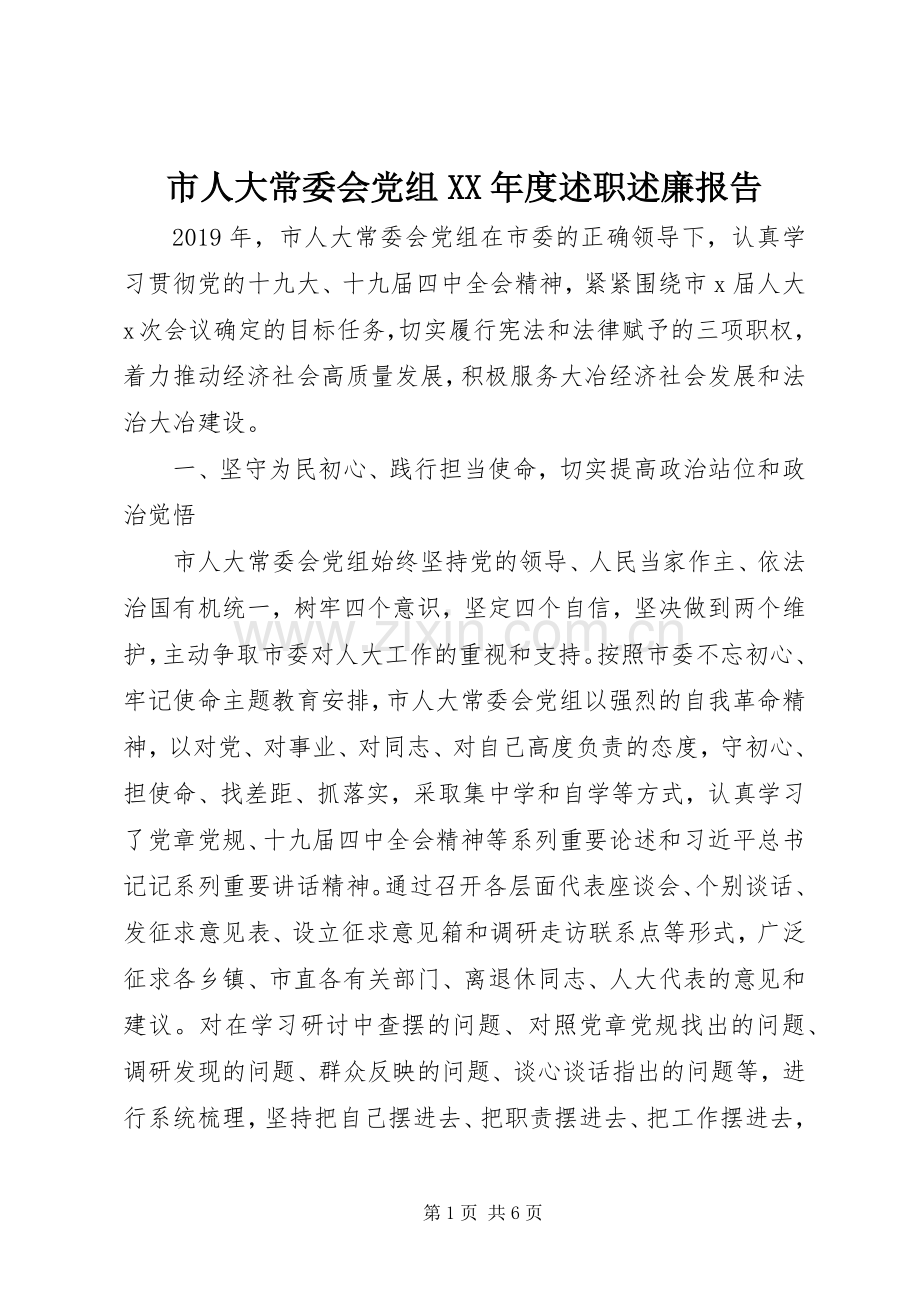 市人大常委会党组XX年度述职述廉报告.docx_第1页