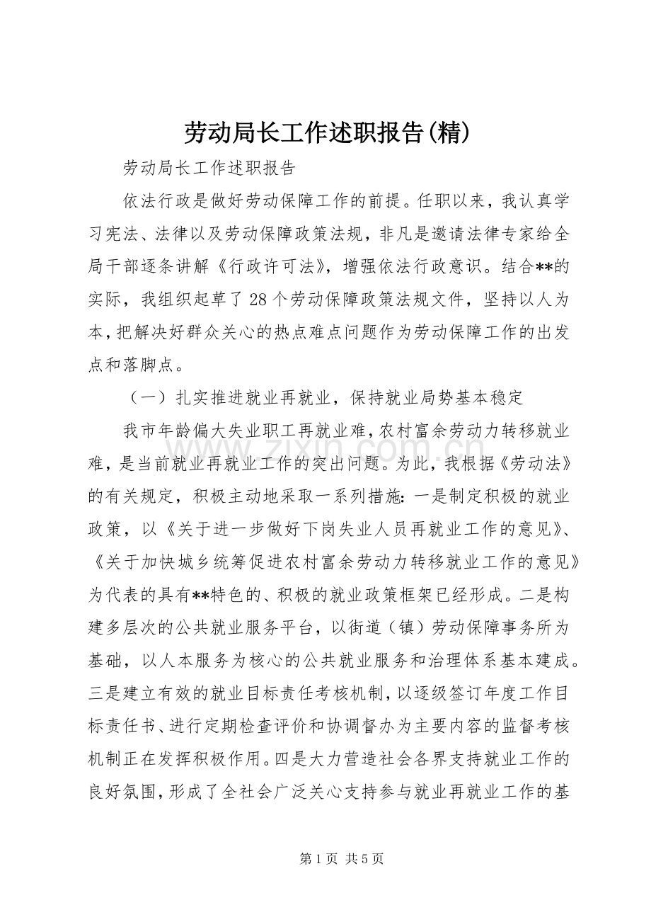 劳动局长工作述职报告.docx_第1页