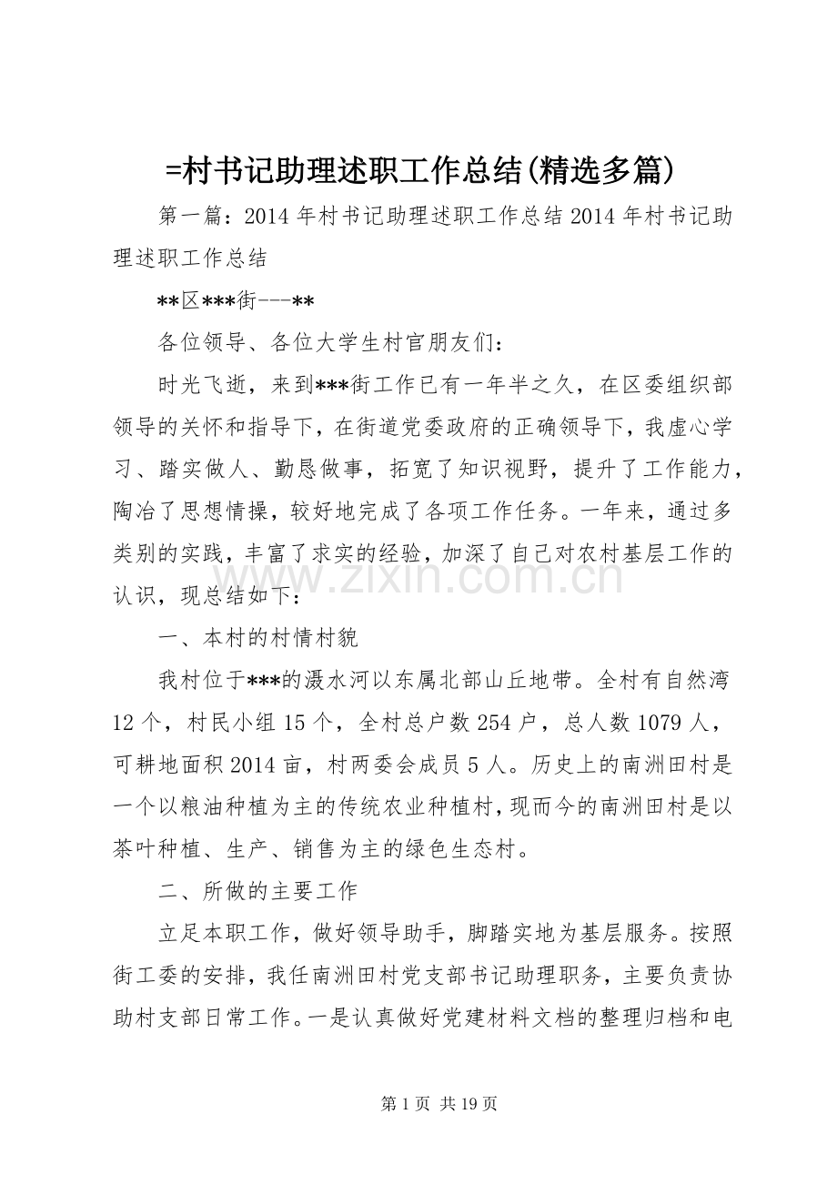 =村书记助理述职工作总结(多篇).docx_第1页