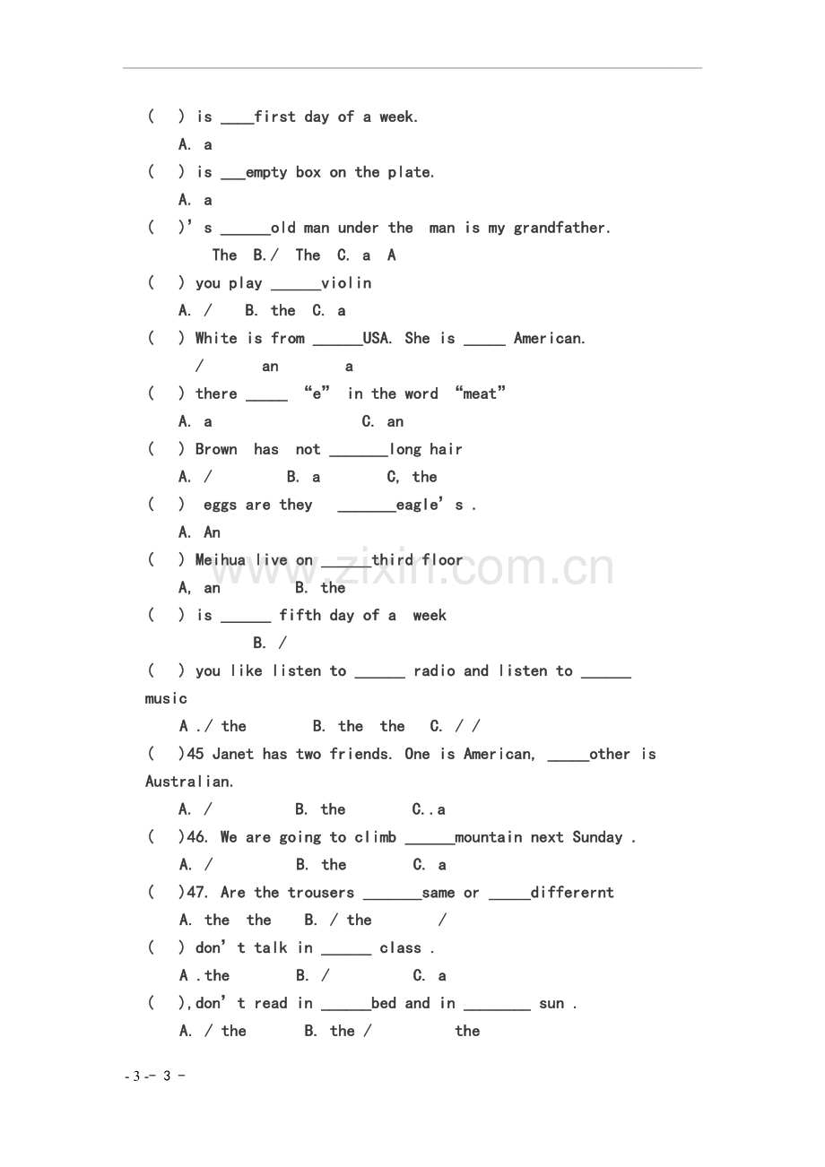 小学英语冠词专题练习.doc_第3页