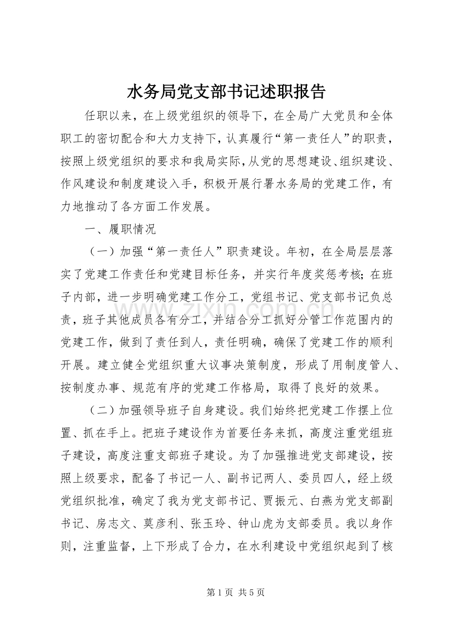 水务局党支部书记述职报告.docx_第1页