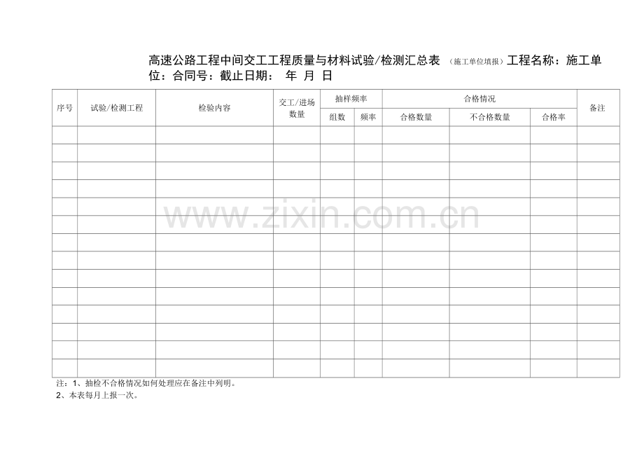 高速公路项目中间交工工程质量与材料试验、检测汇总表.docx_第1页